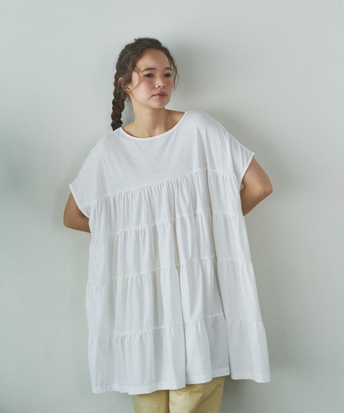 PUAL CE CIN（ピュアルセシン）の「ティアードショートスリーブチュニック（チュニック・レディース・ホワイト/ブラック/ベージュ/ピンク/ブルー・FREE）」の11枚目の写真