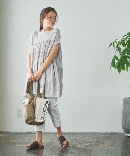 PUAL CE CIN（ピュアルセシン）の「ティアードショートスリーブチュニック（チュニック・レディース・ホワイト/ブラック/ベージュ/ピンク/ブルー・FREE）」の22枚目の写真