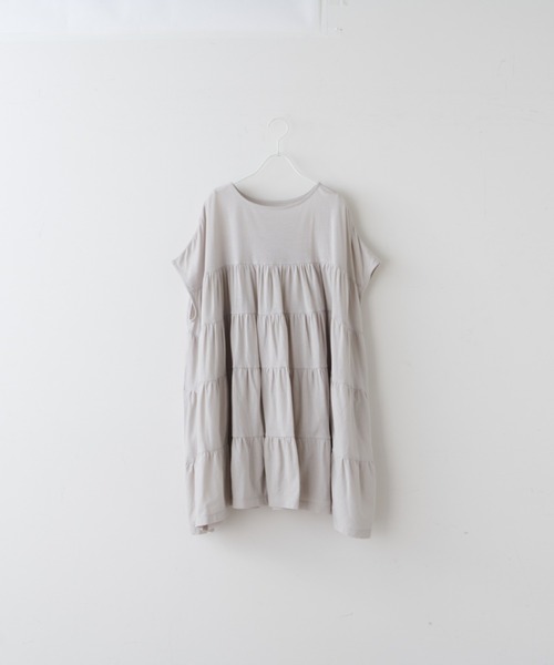 PUAL CE CIN（ピュアルセシン）の「ティアードショートスリーブチュニック（チュニック・レディース・ホワイト/ブラック/ベージュ/ピンク/ブルー・FREE）」の10枚目の写真