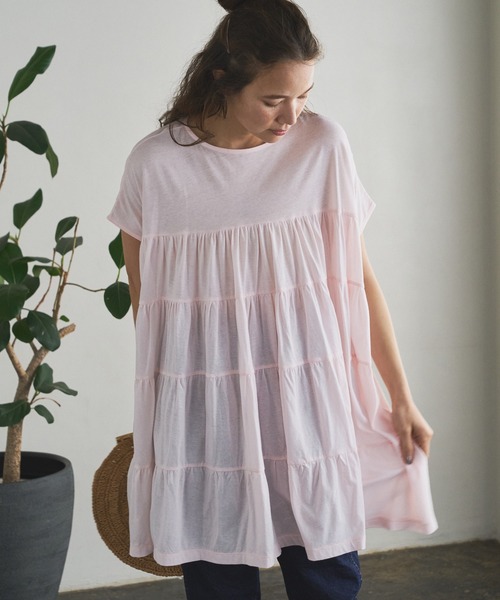 PUAL CE CIN（ピュアルセシン）の「ティアードショートスリーブチュニック（チュニック・レディース・ホワイト/ブラック/ベージュ/ピンク/ブルー・FREE）」の13枚目の写真