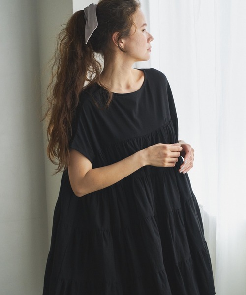 PUAL CE CIN（ピュアルセシン）の「ティアードショートスリーブチュニック（チュニック・レディース・ホワイト/ブラック/ベージュ/ピンク/ブルー・FREE）」の9枚目の写真