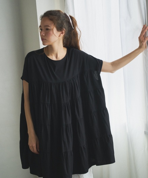 PUAL CE CIN（ピュアルセシン）の「ティアードショートスリーブチュニック（チュニック・レディース・ホワイト/ブラック/ベージュ/ピンク/ブルー・FREE）」の19枚目の写真