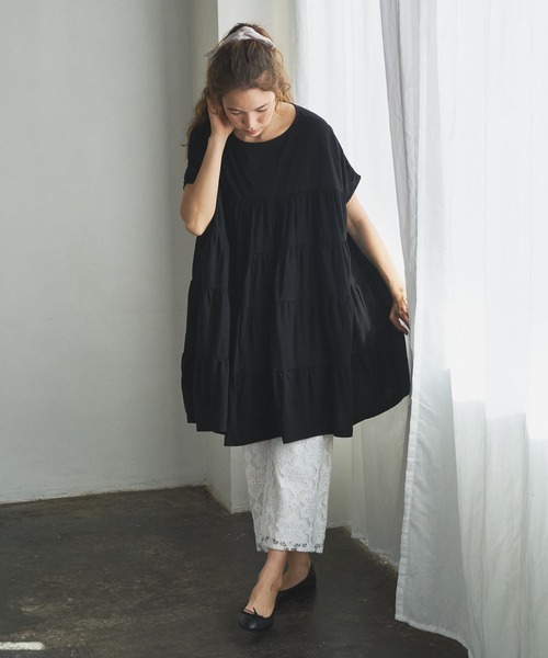 PUAL CE CIN（ピュアルセシン）の「ティアードショートスリーブチュニック（チュニック・レディース・ホワイト/ブラック/ベージュ/ピンク/ブルー・FREE）」の15枚目の写真