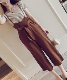 ボーダーTシャツ+サロペットパンツセットアップ