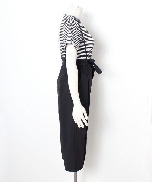 Primazel（プリマゼル）の「ボーダーTシャツ＋サロペットパンツセットアップ（サロペット/オーバーオール・レディース・ブラック/ブラウン・M）」の4枚目の写真