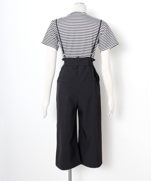 Primazel（プリマゼル）の「ボーダーTシャツ＋サロペットパンツセットアップ（サロペット/オーバーオール・レディース・ブラック/ブラウン・M）」の5枚目の写真