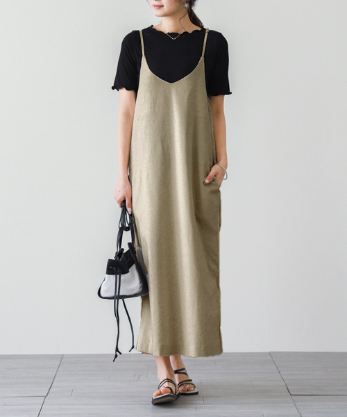 SUGAR BISKET（シュガービスケット）の「バックフリルサロペットスカート（サロペット/オーバーオール・レディース・アイボリー/ブラック/ブラウン/オリーブ/ブラック系その他2/ブラック系その他・C/フリー）」の7枚目の写真