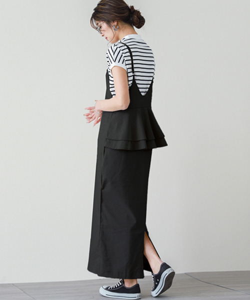 SUGAR BISKET（シュガービスケット）の「バックフリルサロペットスカート（サロペット/オーバーオール・レディース・アイボリー/ブラック/ブラウン/オリーブ/ブラック系その他2/ブラック系その他・C/フリー）」の14枚目の写真