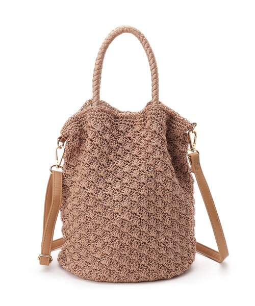 DRESKIP(ドレスキップ)の「◆レーヨン手編みショルダー(ショルダーバッグ・レディース・ブラック/アイボリー/ピンク系・00)」の1枚目の写真