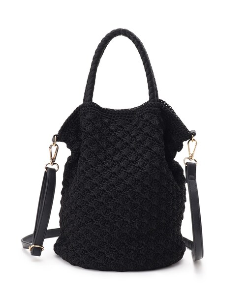 DRESKIP(ドレスキップ)の「◆レーヨン手編みショルダー(ショルダーバッグ・レディース・ブラック/アイボリー/ピンク系・00)」の3枚目の写真