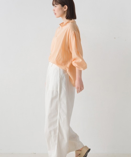la sarte pettegole/長袖ブラウス/42/リネン/WHT/無地 セール】linen mesh cape ブラウス（シャツ/ブラウス）｜Plage