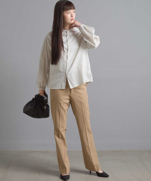 OMNES（オムネス）の「綿サテンガーゼ 袖タック長袖ブラウス（シャツ/ブラウス・レディース・オフホワイト/グレー系その他/サーモンピンク/チャコール・FREE）」の12枚目の写真