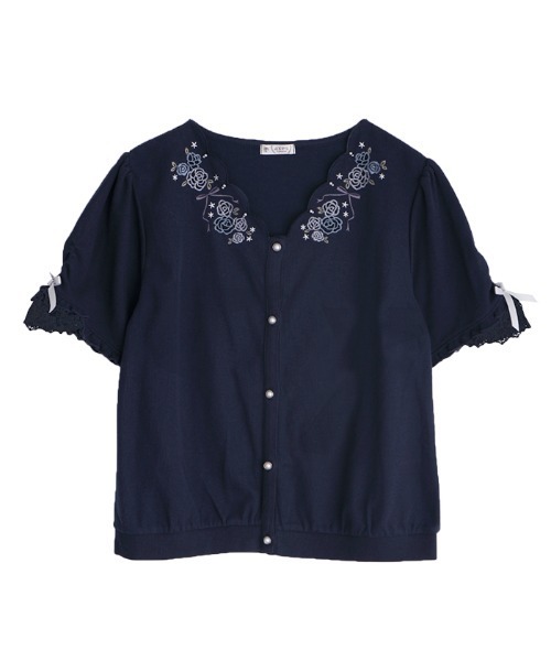 axes femme（アクシーズファム）の「ローズ刺繍カットカーディガン（カーディガン/ボレロ・レディース・グリーン/ホワイト/ネイビー・MEDIUM）」の3枚目の写真