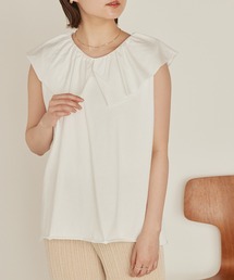 mikke | ドレープフリルビックカラーノースリーブカットソー(Tシャツ/カットソー)