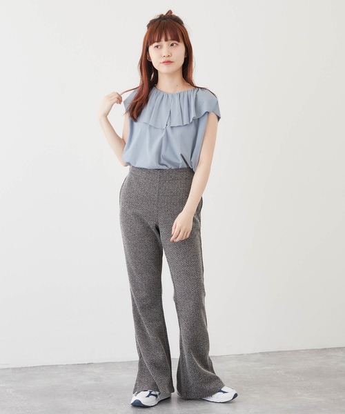 mikke（ミッケ）の「ドレープフリルビックカラーノースリーブカットソー（Tシャツ/カットソー・レディース・オフホワイト/グレイッシュブルー/ダークオレンジ/ブラック・FREE）」の21枚目の写真