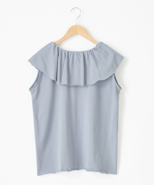 mikke（ミッケ）の「ドレープフリルビックカラーノースリーブカットソー（Tシャツ/カットソー・レディース・オフホワイト/グレイッシュブルー/ダークオレンジ/ブラック・FREE）」の5枚目の写真