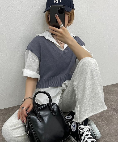 apres jour mignon(アプレジュールミニョン)の「シャツ+ニットベストSET【ZOZOTOWN限定アイテム】(シャツ/ブラウス・レディース・アイボリー/ブルー系その他/ブラック/オレンジ・フリー/X-LARGE)」の3枚目の写真