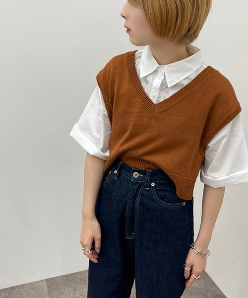 apres jour mignon(アプレジュールミニョン)の「シャツ+ニットベストSET【ZOZOTOWN限定アイテム】(シャツ/ブラウス・レディース・アイボリー/ブルー系その他/ブラック/オレンジ・フリー/X-LARGE)」の12枚目の写真