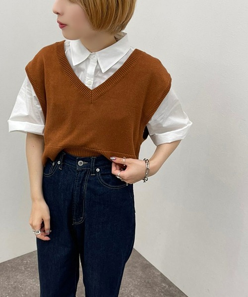 apres jour mignon(アプレジュールミニョン)の「シャツ+ニットベストSET【ZOZOTOWN限定アイテム】(シャツ/ブラウス・レディース・アイボリー/ブルー系その他/ブラック/オレンジ・フリー/X-LARGE)」の16枚目の写真