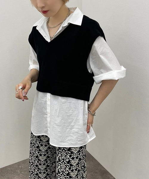 apres jour mignon(アプレジュールミニョン)の「シャツ+ニットベストSET【ZOZOTOWN限定アイテム】(シャツ/ブラウス・レディース・アイボリー/ブルー系その他/ブラック/オレンジ・フリー/X-LARGE)」の6枚目の写真