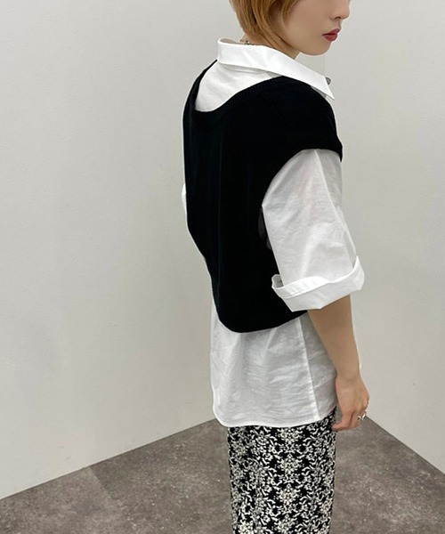 apres jour mignon(アプレジュールミニョン)の「シャツ+ニットベストSET【ZOZOTOWN限定アイテム】(シャツ/ブラウス・レディース・アイボリー/ブルー系その他/ブラック/オレンジ・フリー/X-LARGE)」の7枚目の写真