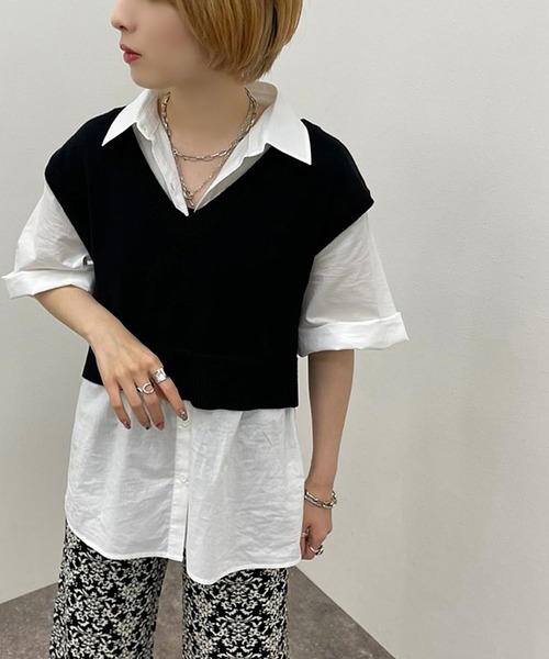 apres jour mignon(アプレジュールミニョン)の「シャツ+ニットベストSET【ZOZOTOWN限定アイテム】(シャツ/ブラウス・レディース・アイボリー/ブルー系その他/ブラック/オレンジ・フリー/X-LARGE)」の5枚目の写真