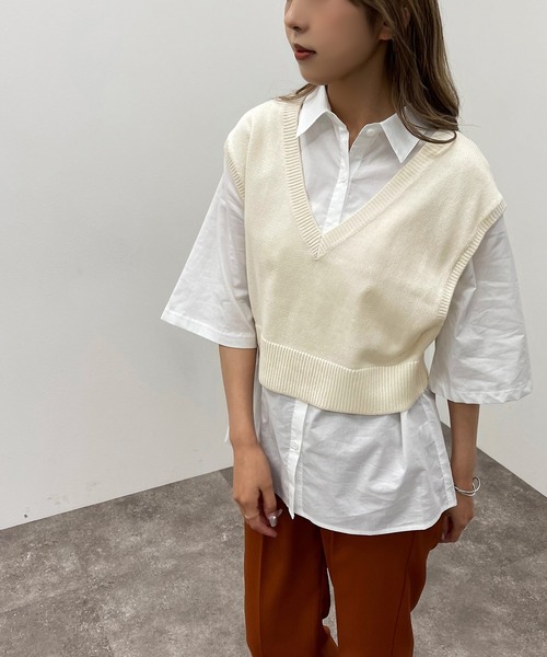 apres jour mignon(アプレジュールミニョン)の「シャツ+ニットベストSET【ZOZOTOWN限定アイテム】(シャツ/ブラウス・レディース・アイボリー/ブルー系その他/ブラック/オレンジ・フリー/X-LARGE)」の19枚目の写真