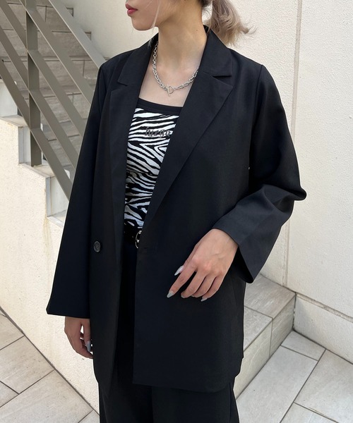 RASVOA（ラスボア）の「【セットアップ着用可】ウールライクダブルテーラードジャケット（テーラードジャケット・レディース・ブラック/アイボリー・FREE）」の2枚目の写真