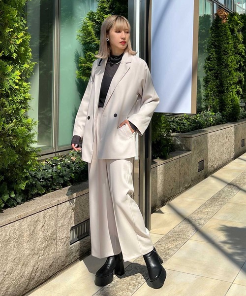 RASVOA（ラスボア）の「【セットアップ着用可】ウールライクダブルテーラードジャケット（テーラードジャケット・レディース・ブラック/アイボリー・FREE）」の6枚目の写真