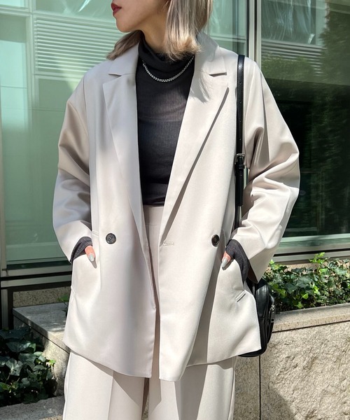 RASVOA（ラスボア）の「【セットアップ着用可】ウールライクダブルテーラードジャケット（テーラードジャケット・レディース・ブラック/アイボリー・FREE）」の10枚目の写真