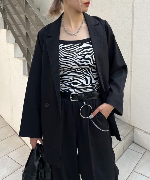 RASVOA（ラスボア）の「【セットアップ着用可】ウールライクダブルテーラードジャケット（テーラードジャケット・レディース・ブラック/アイボリー・FREE）」の9枚目の写真