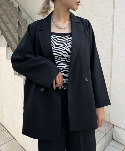 RASVOA（ラスボア）の「【セットアップ着用可】ウールライクダブルテーラードジャケット（テーラードジャケット・レディース・ブラック/アイボリー・FREE）」の7枚目の写真