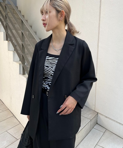 RASVOA（ラスボア）の「【セットアップ着用可】ウールライクダブルテーラードジャケット（テーラードジャケット・レディース・ブラック/アイボリー・FREE）」の16枚目の写真