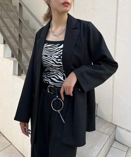 RASVOA（ラスボア）の「【セットアップ着用可】ウールライクダブルテーラードジャケット（テーラードジャケット・レディース・ブラック/アイボリー・FREE）」の12枚目の写真