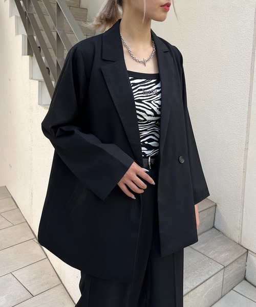 RASVOA（ラスボア）の「【セットアップ着用可】ウールライクダブルテーラードジャケット（テーラードジャケット・レディース・ブラック/アイボリー・FREE）」の18枚目の写真