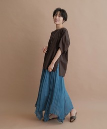CADUNE カデュネ　コットン　ブラウン　カットソー　半袖　ボリューム袖　M CADUNE カデュネ コットン ブラウン カットソー 半袖 ボリューム