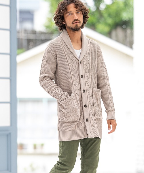 CALL&RESPONSE（コールアンドレスポンス）の「mcg2894-モールニット ケーブル編み ロングカーディガン（カーディガン/ボレロ・メンズ・ベージュ/ブラック/グレー・4/2/1/5）」の4枚目の写真