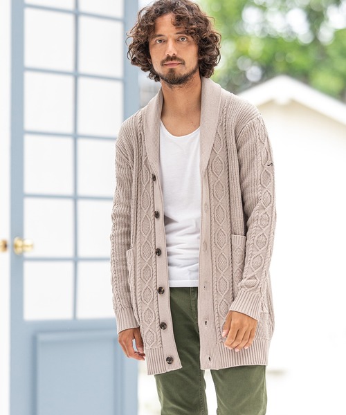 CALL&RESPONSE（コールアンドレスポンス）の「mcg2894-モールニット ケーブル編み ロングカーディガン（カーディガン/ボレロ・メンズ・ベージュ/ブラック/グレー・4/2/1/5）」の5枚目の写真