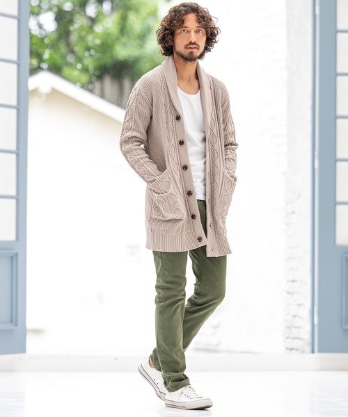 CALL&RESPONSE（コールアンドレスポンス）の「mcg2894-モールニット ケーブル編み ロングカーディガン（カーディガン/ボレロ・メンズ・ベージュ/ブラック/グレー・4/2/1/5）」の7枚目の写真