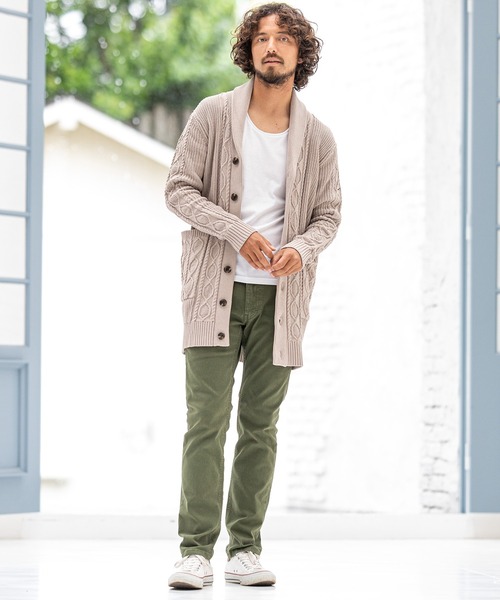 CALL&RESPONSE（コールアンドレスポンス）の「mcg2894-モールニット ケーブル編み ロングカーディガン（カーディガン/ボレロ・メンズ・ベージュ/ブラック/グレー・4/2/1/5）」の9枚目の写真