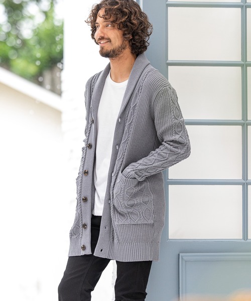 CALL&RESPONSE（コールアンドレスポンス）の「mcg2894-モールニット ケーブル編み ロングカーディガン（カーディガン/ボレロ・メンズ・ベージュ/ブラック/グレー・4/2/1/5）」の10枚目の写真