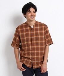 TAKEO KIKUCHI | バンドカラー チェック 半袖 シャツ(シャツ/ブラウス)