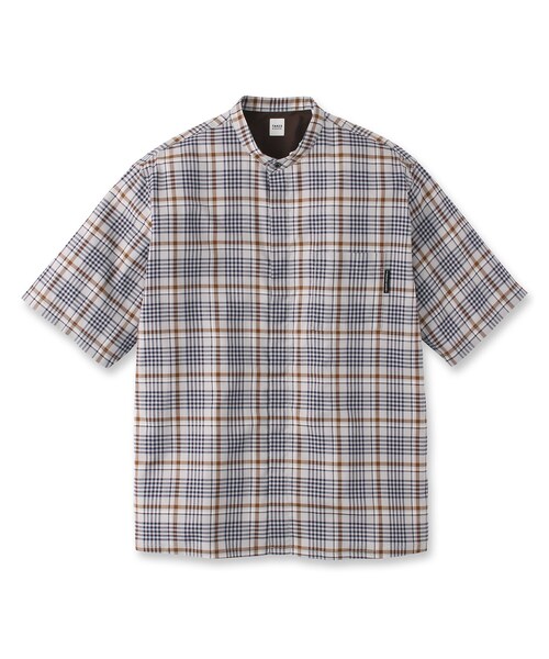 TAKEO KIKUCHI（タケオキクチ）の「◆バンドカラー チェック 半袖 シャツ（シャツ/ブラウス・メンズ・キャメル/グレー系1・02/03/04）」の3枚目の写真