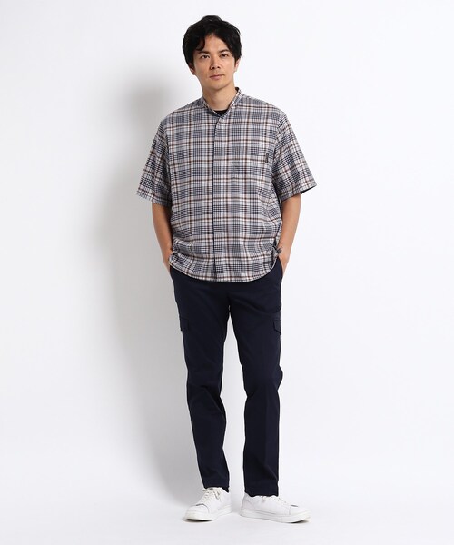 TAKEO KIKUCHI（タケオキクチ）の「◆バンドカラー チェック 半袖 シャツ（シャツ/ブラウス・メンズ・キャメル/グレー系1・02/03/04）」の11枚目の写真