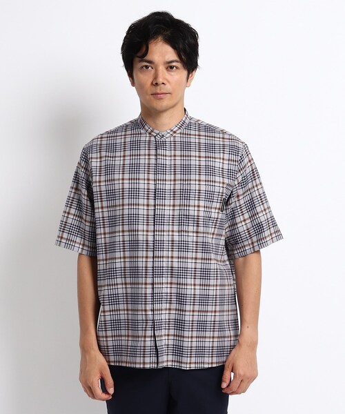 TAKEO KIKUCHI（タケオキクチ）の「◆バンドカラー チェック 半袖 シャツ（シャツ/ブラウス・メンズ・キャメル/グレー系1・02/03/04）」の9枚目の写真