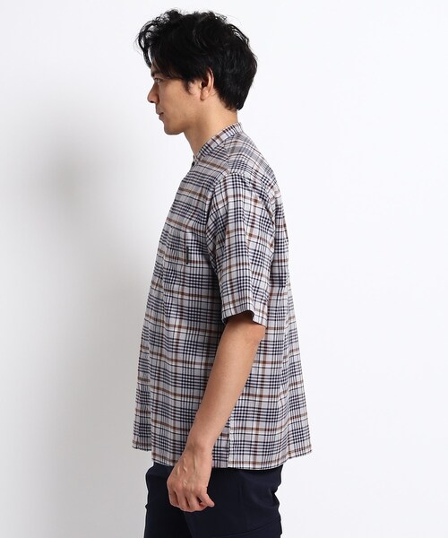 TAKEO KIKUCHI（タケオキクチ）の「◆バンドカラー チェック 半袖 シャツ（シャツ/ブラウス・メンズ・キャメル/グレー系1・02/03/04）」の10枚目の写真