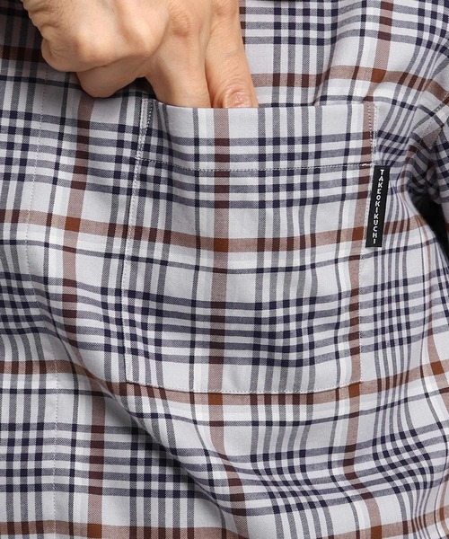 TAKEO KIKUCHI（タケオキクチ）の「◆バンドカラー チェック 半袖 シャツ（シャツ/ブラウス・メンズ・キャメル/グレー系1・02/03/04）」の5枚目の写真