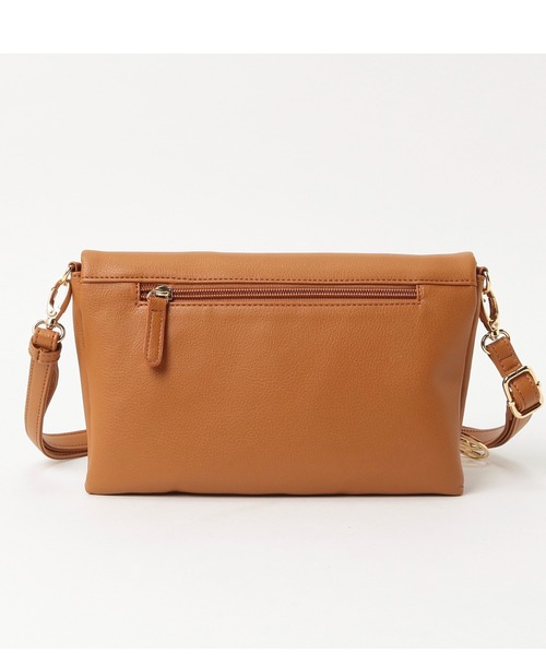 Pi（ピーアイ）の「クラッチにもなるレザー調合皮フラップショルダー（ショルダーバッグ・レディース・ブラック/キャメル・フリー）」の4枚目の写真