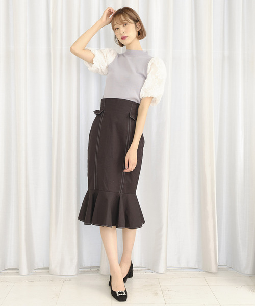 TITTY&CO.（ティティーアンドコー）の「バイカラーステッチマーメイドスカート（スカート・レディース・ブラック/ベージュ・SMALL/MEDIUM）」の3枚目の写真