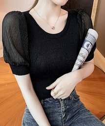 リブパフスリーブカットソー